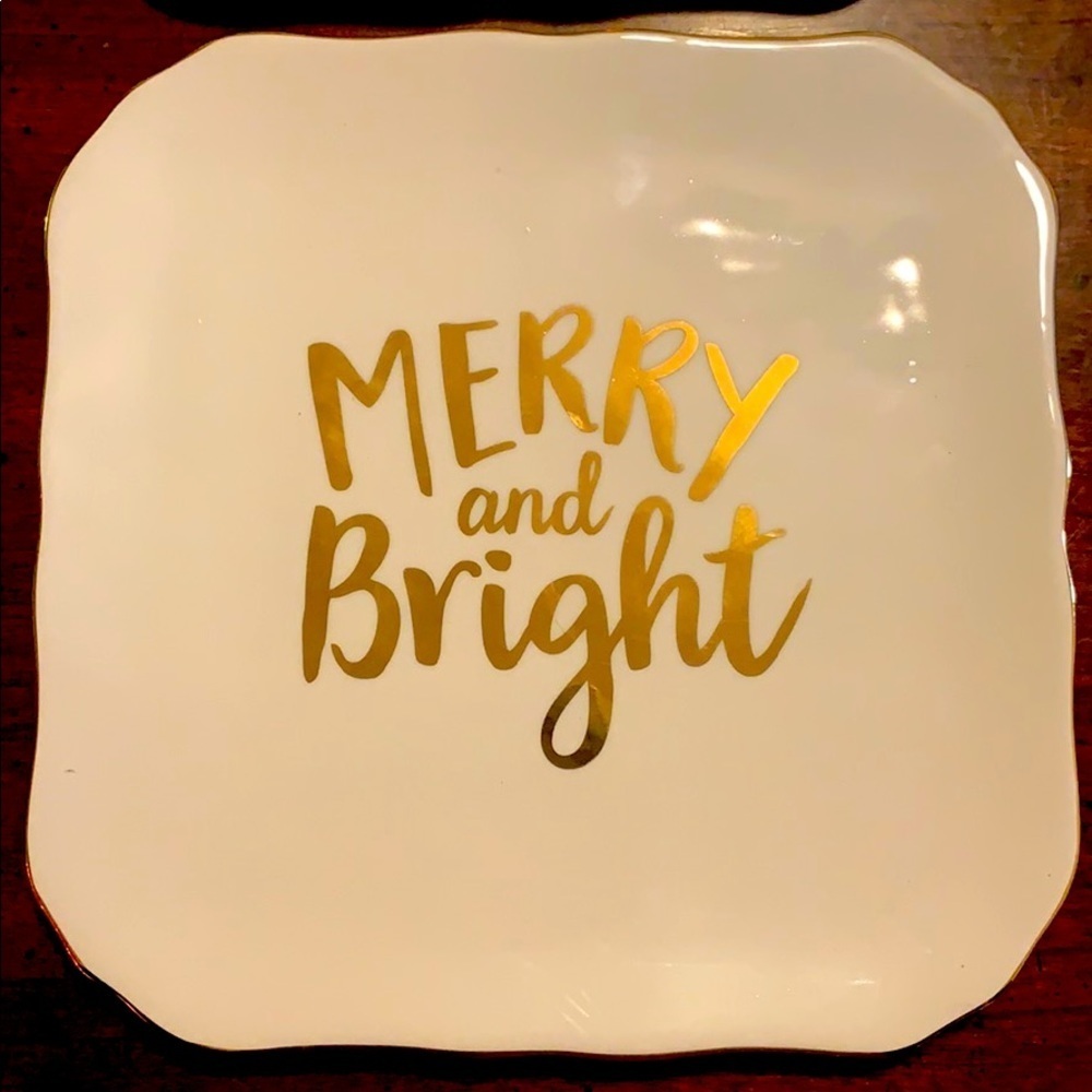 Merry & Bright Holiday Appetizer Plates Christmas Dessert Plates Gold Trim